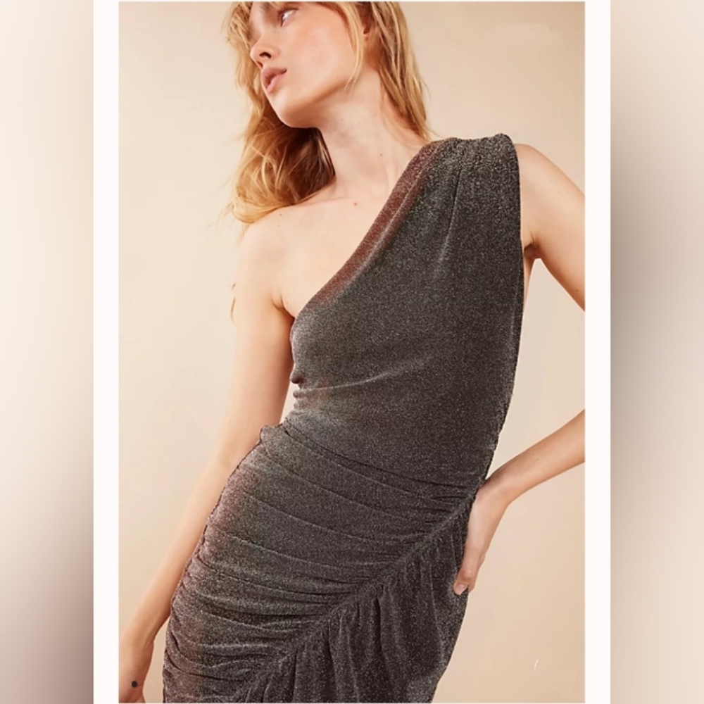 NWOT Free People Malia One Shoulder Metallic Mini Cocktail Dress Women Medium